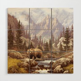 Grizzly Bear in the Rocky Mountains Wood Wall Art