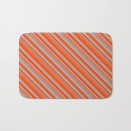 [ Thumbnail: Red & Dark Grey Colored Striped/Lined Pattern Bath Mat ]