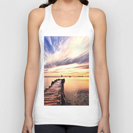 Dock over Water (Sunset Lake) Unisex Tank Top