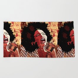 Music Jazz - afro american jazz singer on grunge background - illustration Beach Towel