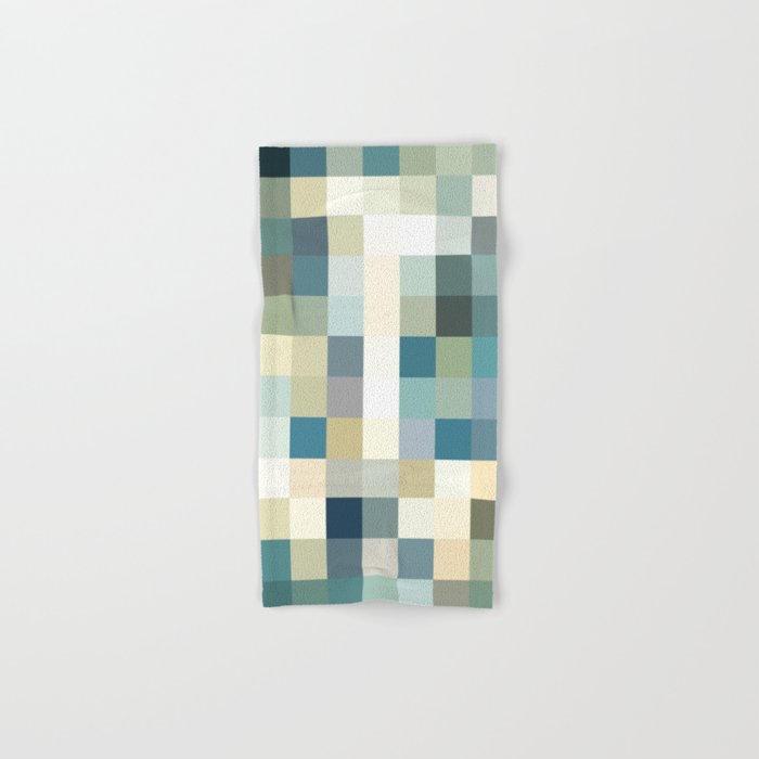 geometric pixel square pattern abstract background in blue green brown Hand & Bath Towel