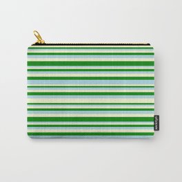 [ Thumbnail: Light Yellow, Green, and Light Blue Colored Lined/Striped Pattern Carry-All Pouch ]