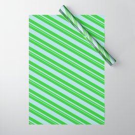 [ Thumbnail: Lime Green and Powder Blue Colored Pattern of Stripes Wrapping Paper ]