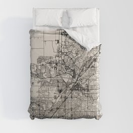 Roseville USA - City Map in Black and White Aesthetic - vintage, pillows, town, pot, canvas, map, di Duvet Cover
