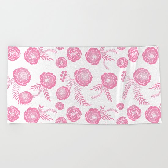 Peony Pattern Pink Beach Towel