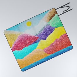 The Creation Of The Mountains by God in Jewel Tones landscape painting by Ariel Chavarro Avila Picnic Blanket
