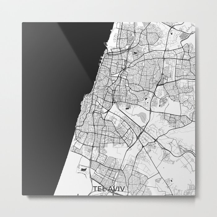 Tel Aviv Map Gray Metal Print
