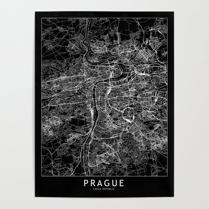Prague Black Map Poster