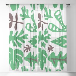 Green tropical leaf doodle pattern Sheer Curtain