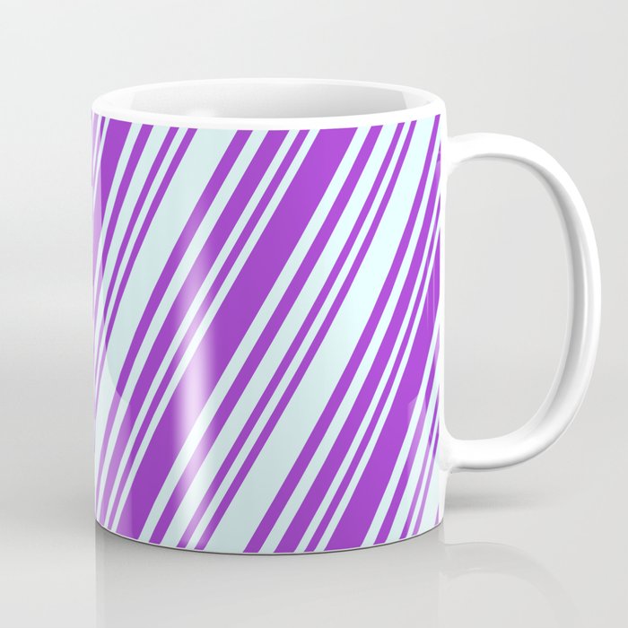 Dark Orchid & Light Cyan Colored Stripes/Lines Pattern Coffee Mug