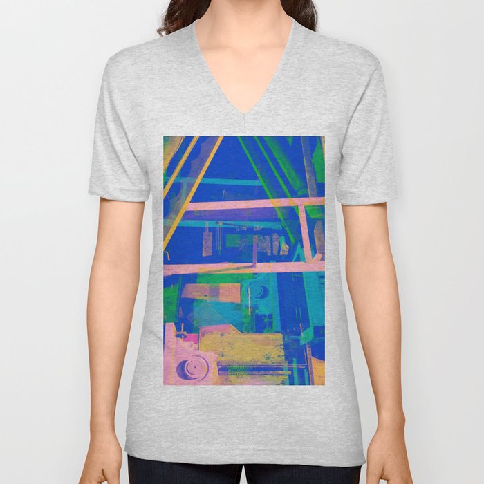 Industrial Abstract Blue 2 V Neck T Shirt