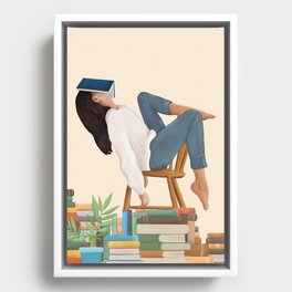 Lost in my books Framed Canvas