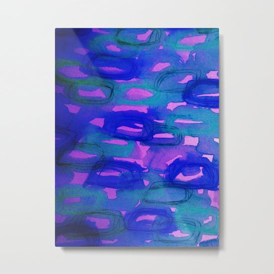 BEFORE THE DAWN - Deep Sultry Midnight Indigo Blue Pink Abstract Watercolor Painting Sunrise Dawn Metal Print