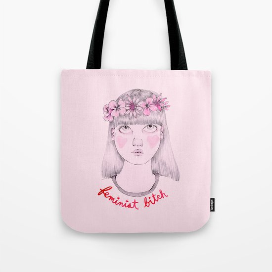 Floral Feminist Bitch Tote Bag