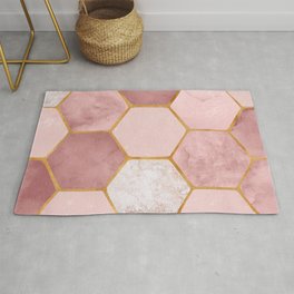 Pink and Gold Hexagon Quartz Area & Throw Rug