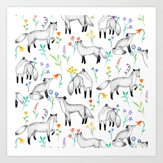 Fox Floral Art Print