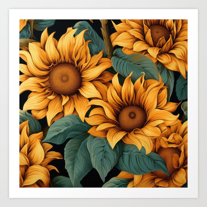 Country Lane Sunflower Bloom Pattern Art Print