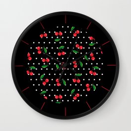Red Cherries and Polka Dots Rockabilly Pattern Wall Clock
