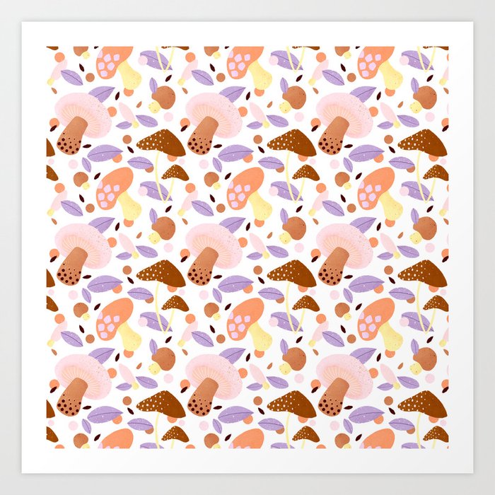 Mushroom pattern - warm palette Art Print