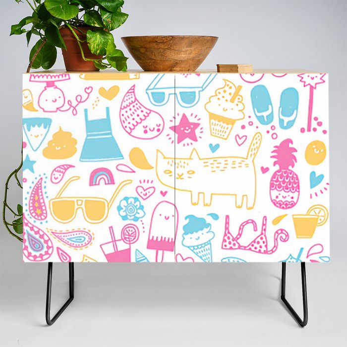 Pink Blue and Yellow Summer Girly Elements Credenza