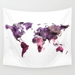 World Map Pink Purple Wall Tapestry