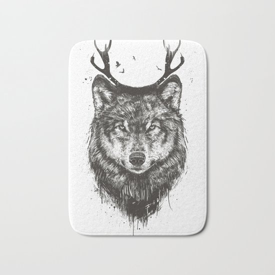 Deer wolf (b&w) Bath Mat