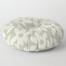 Daisy Time Retro Floral Pattern in Sage Green and Beige Floor Pillow