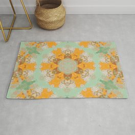Gold and Blue Pastel Pattern with Brown Accent Rug | Digital, Blue, Softgreen, Uniquepatterns, Graphicdesign, Pastel, Kaleidosope, Pattern, Blueandgold, Decorative 