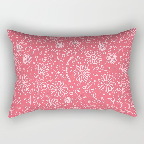 Red doodle floral pattern Rectangular Pillow