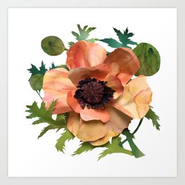 PLAYFUL POPPPY Art Print | Green, Colorful, Black, Collage, Realistic, Watercolor, Garden, Botanical, Flower, Flowers 