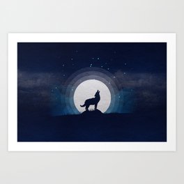 Wolf and moon Art Print