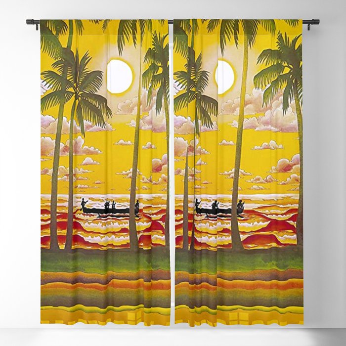 Surf Hawaii, Outrigger, Fly Hawaiian Air Vintage Travel Poster Blackout Curtain