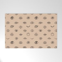 Evil Eyes - Black with Tan Background Welcome Mat