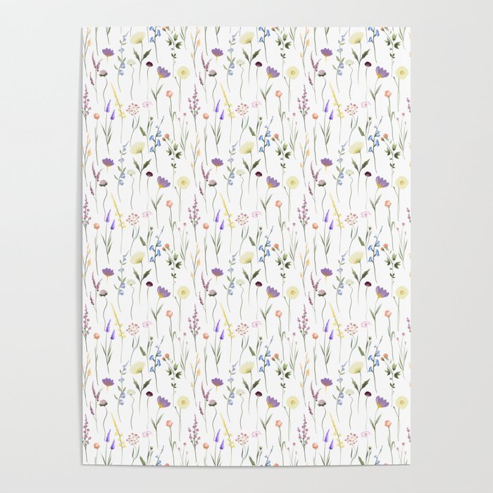 Pretty Wildflowers Floral Pattern Poster