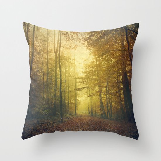 fall morning forest Throw Pillow