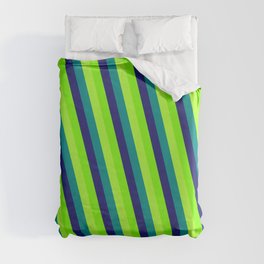 [ Thumbnail: Dark Cyan, Midnight Blue, Green, and Light Green Colored Striped/Lined Pattern Duvet Cover ]