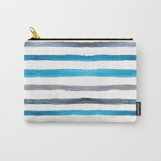 Azure blue and grey watercolor stripes Carry-All Pouch