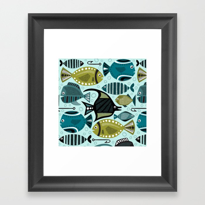 Mid Mod Deep Sea Fishing Aqua Framed Art Print