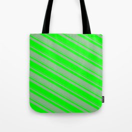 [ Thumbnail: Dark Sea Green & Lime Colored Lines/Stripes Pattern Tote Bag ]