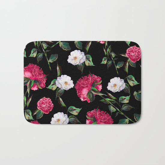Dark Floral Pattern Bath Mat