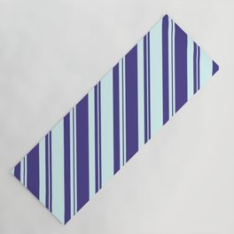[ Thumbnail: Dark Slate Blue and Light Cyan Colored Lined/Striped Pattern Yoga Mat ]