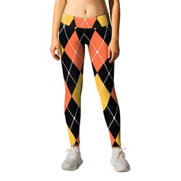 Salmon Orange And Yellow Argyle Pattern Diamond Geometrical Quilt Knit Sweater Tartan  Leggings