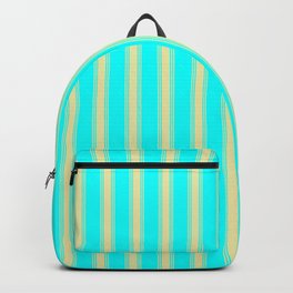 [ Thumbnail: Aqua and Pale Goldenrod Colored Lined Pattern Backpack ]