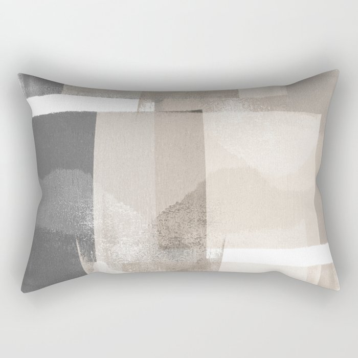 Grey and Beige Minimalist Geometric Abstract “Building Blocks” Rectangular Pillow