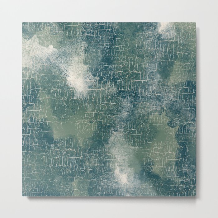 Grunge Abstract Art In Teal Olive Green And Cream Metal Print By