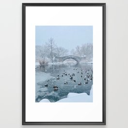 Central Park Duck Pond in a Blizzard Framed Art Print