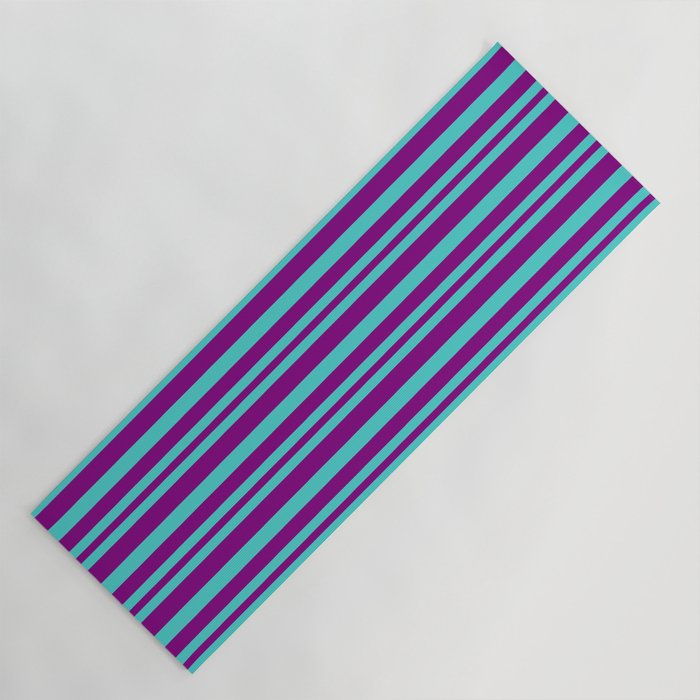 Purple & Turquoise Colored Pattern of Stripes Yoga Mat