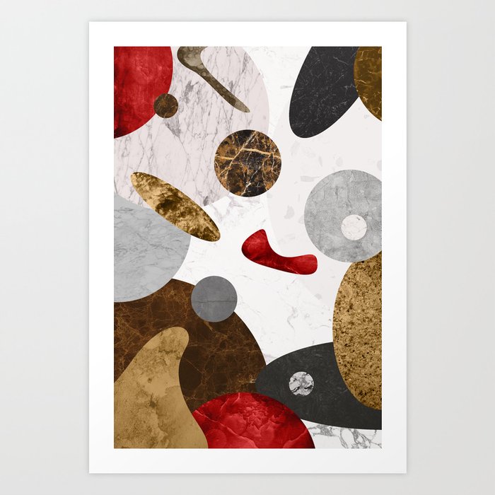MARBLE SPHERE GALAXY GOLD RED GREY Art Print