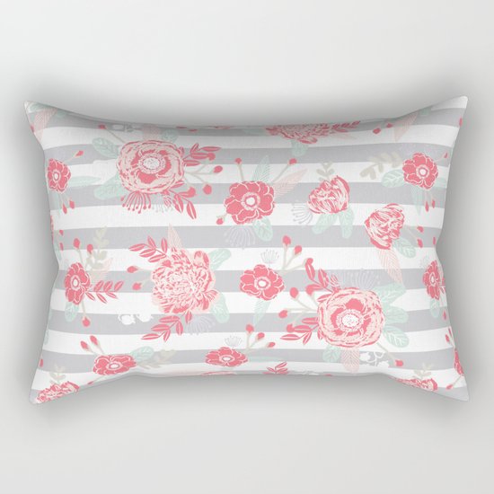 Elli - gender neutral florals grey stripe pattern modern nursery home decor Rectangular Pillow