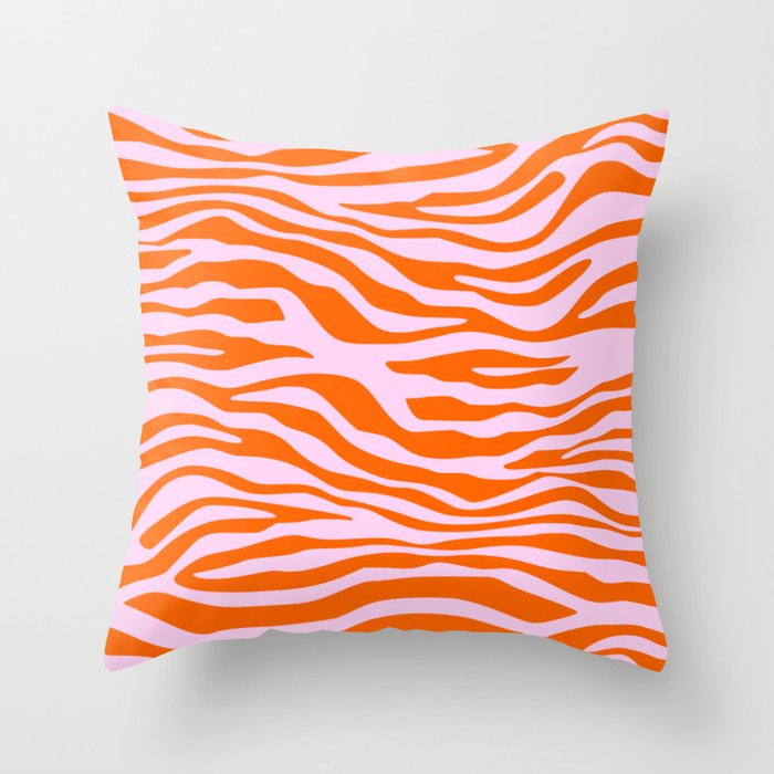 Orange and grey zebra design Throw Pillow